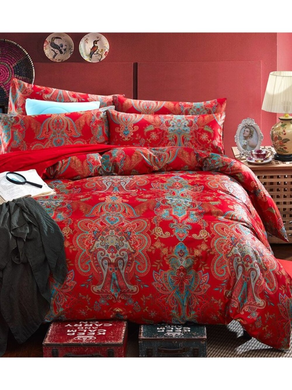 Red Paisley Comforter Sets King Size Bed Shabby Chic Print Comforter All Season